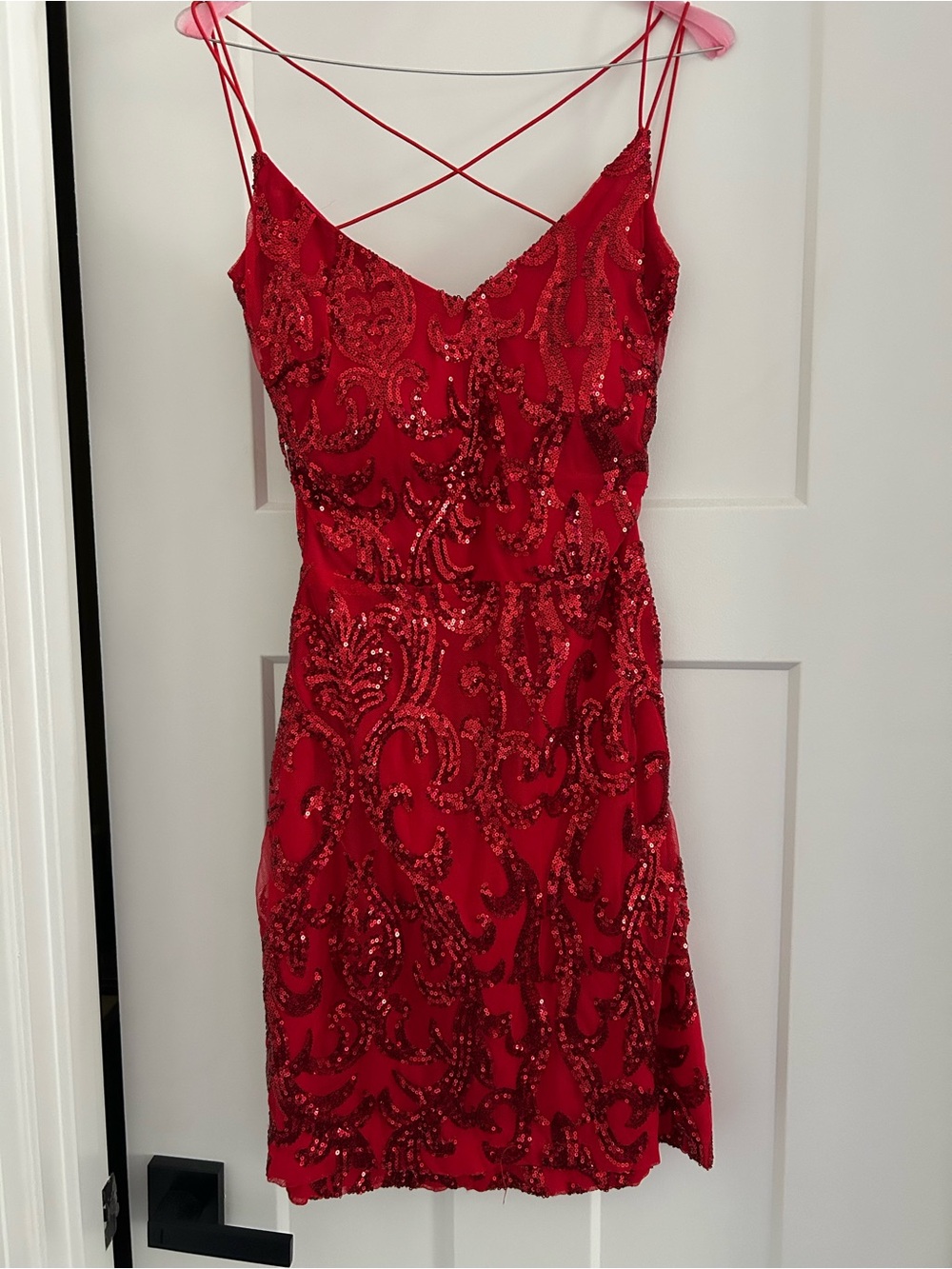 Red Sequin Spaghetti-Strap Formal Evening Dress